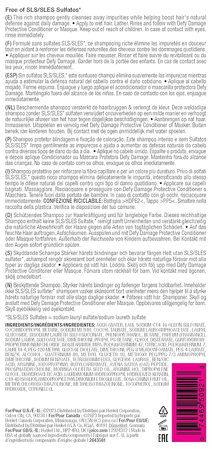 Joico Defy Damage Protective Shampoo | For Color-Treated Hair | Strengthen Bonds & Preserve Hair Color | With Moringa Seed Oil & Arginine | 33.8 Fl Oz