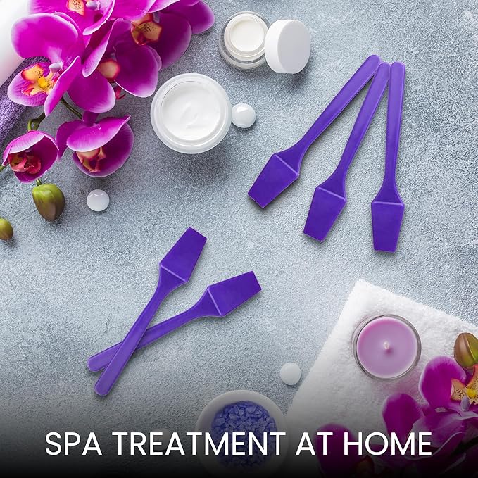 PANA 100pcs Brand Cosmetic Make Up Disposable Plastic 2.5" Spatulas Skin Care Facial Cream Mask Spatula (100 Pieces in a Container) (PURPLE)