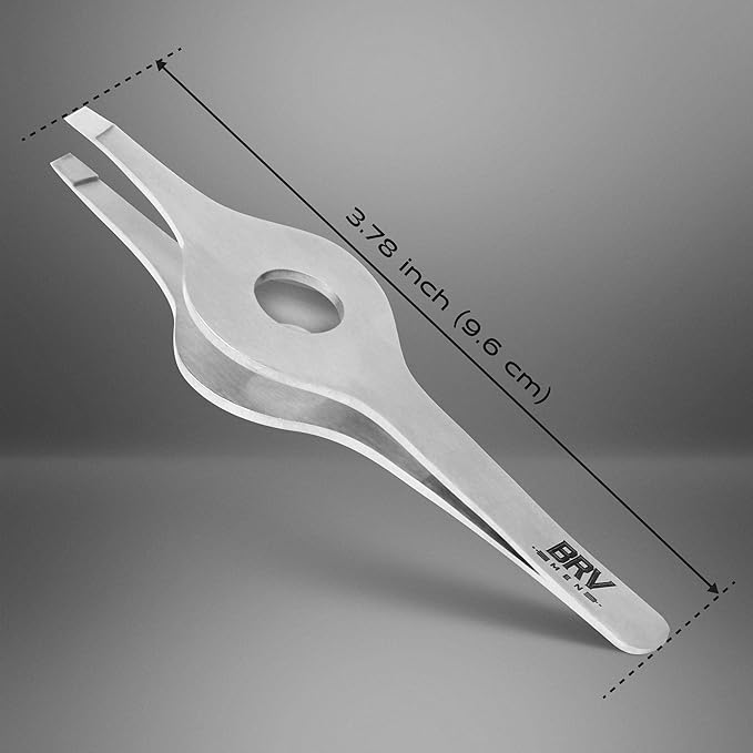 BRV MEN Wide Grip Slant Tweezers | Hand-Filed Slanted Tips for Ultra-Precision | Tweezers for Eyebrows & Nose/Ear/Facial Hair | Professional Tweezers for Women & Men - Silver