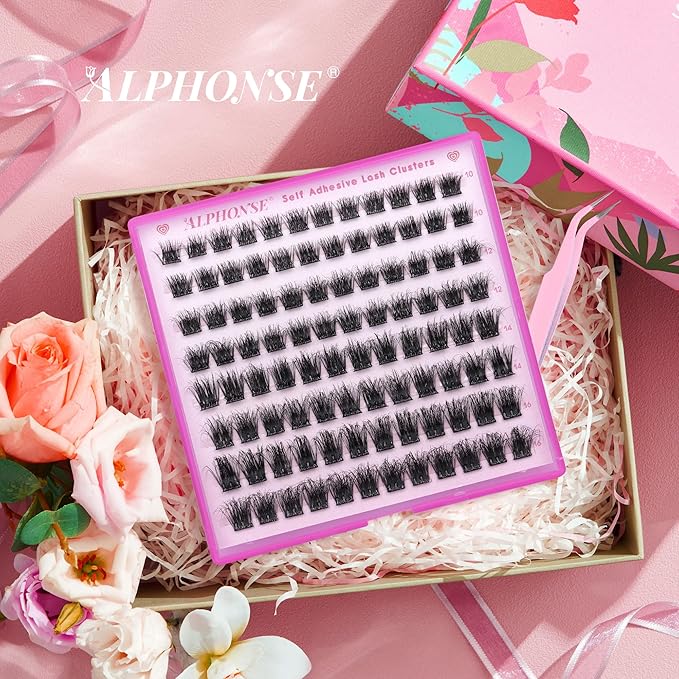 ALPHONSE Self Adhesive Lash Clusters Reusable Self Adhesive Eyelashes Fluffier Press on Lashes Extension No Glue Needed 10-16mm Glueless Lashes Clusters with Tweezers