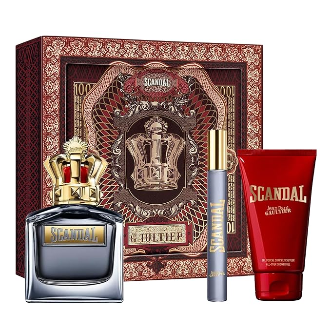 Jean Paul Gaultier Scandal 3-Piece Set for Men (3.4 Oz Eau De Toilette Spray + 2.5 Oz Shower Gel + 0.34 Oz Eau De Toilette)