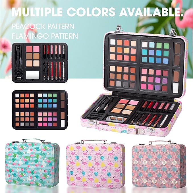 Hot Sugar Makeup Kit for Teenager Girls 10-12, All in One Beginner Makeup Kit for Women Full Kit, Teen makeup kit Cosmetic Gift Set on Birthday Christmas (Green Flamingo)