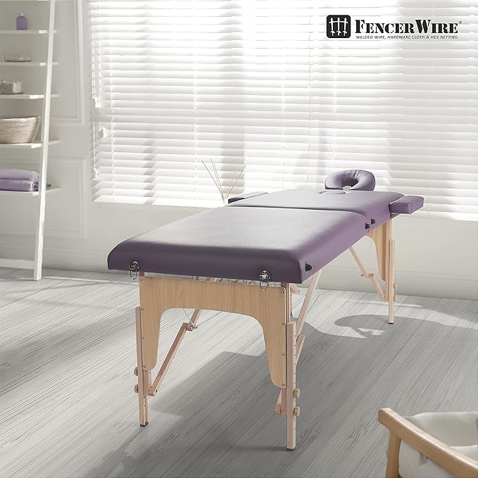 Fencer Wire 84 Inch Premium Memory Foam Massage Table, Foldable Massage Bed, Height Adjustable Spa Bed, Facial Cradle Salon Bed Wooden Legs & Carry Case, Purple, 28 Inch Wide