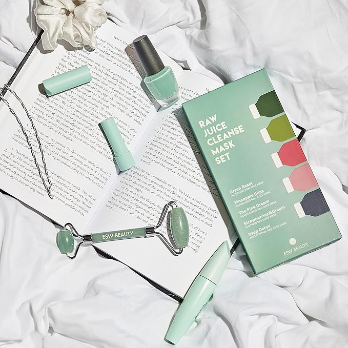 ESW Beauty Raw Juice Face Masks - 5-Pack Skincare Set - Hydrating, Anti-Aging, Moisture Repair, Pore Control, Soothing & Revitalizing with Watermelon, Kale & Charcoal