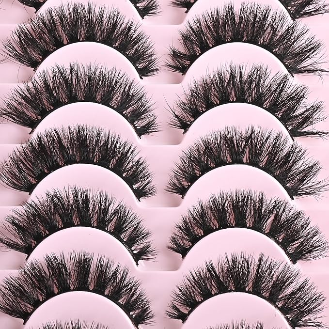 FARRED Wispy Mink Lashes Fluffy False Eyelashes 14 Pairs Fake Eyelashes Natural Look Short Natural Lashes Cat Eye Lash Wispy Volume Eyelash Faux Mink Strip Lashes Pack for Daily Makeup (F19 | 6-13 mm)