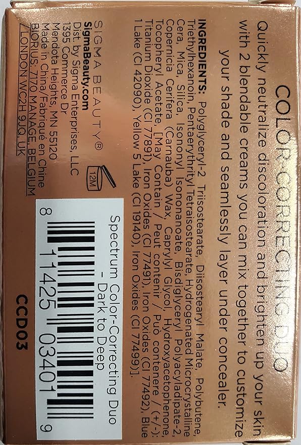 Sigma Beauty Spectrum Color-Correcting Duo – Color Correcting Cream for Concealing and Priming Skin, 2in1 Makeup Set with Buildable, Customizable Shades for all Skin Types (Dark to Deep)