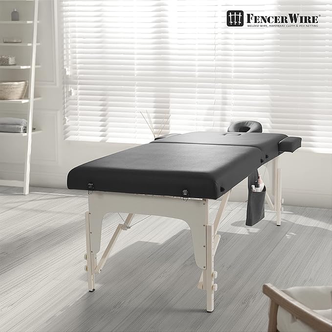 Fencer Wire 84 Inch Premium Memory Foam Massage Table, Foldable Massage Bed, Height Adjustable Spa Bed, Facial Cradle Salon Bed Wooden Legs & Carry Case, Black, 32 Inch Wide
