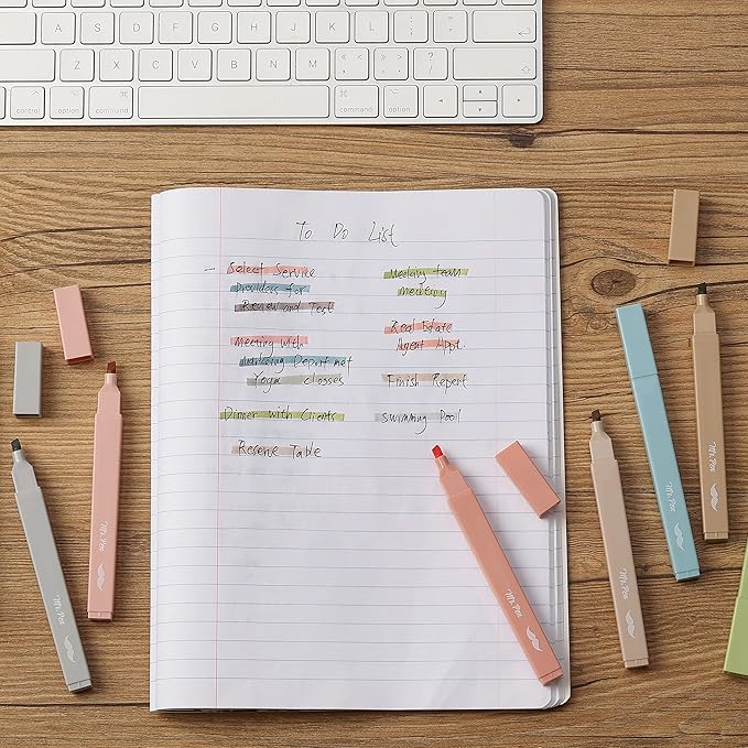 Mr. Pen- Aesthetic Highlighters, 8 pcs, Chisel Tip, Vintage Colors, No Bleed Bible Highlighter Pastel, Highlighters Assorted Colors, Pastel Highlighter Set, Cute Highlighter