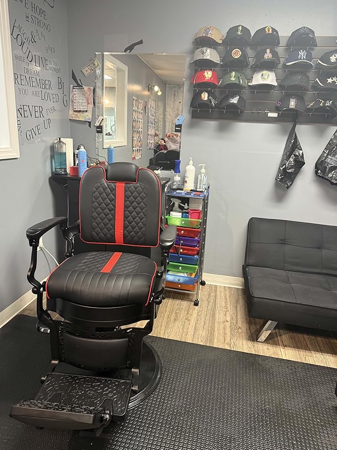 Baasha Professional Reclining Barber Chair with Adjustable Headrest, Hydraulic Heavy-Duty Base, Soft Upholstery & Thick Cushion, Tattoo & Hair Salon Chair, 550 lbs Capacity