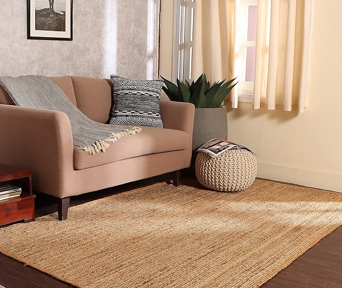 REDEARTH Round Pouf Ottoman - Cable Knitted Boho Poof - Home Décor Cord Pouffe Handmade Circular Footrest for Living Room - Bedroom - Kids Bedroom - 100% Cotton Pouf (19.5"x19.5"x14") - Ivory