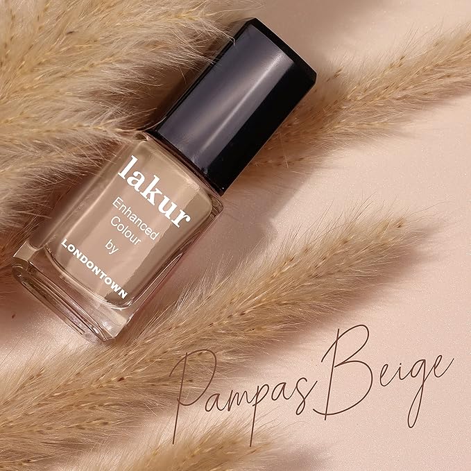 LONDONTOWN lakur Nail Polish - Chip-Resistant, Non-Toxic, Conditions & Hydrates Nails | Glossy Buff Nude, Pampas Beige, .40 fl oz