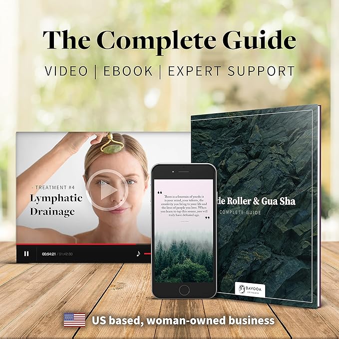 R.E.M Spring Jade Roller and Gua Sha - Spa Grade Face Roller Massager and Gua Sha Massage Tool Set. 100% Authentic Jade Stone. Reduces Puffiness, Wrinkles and Reveals Your Natural Glow