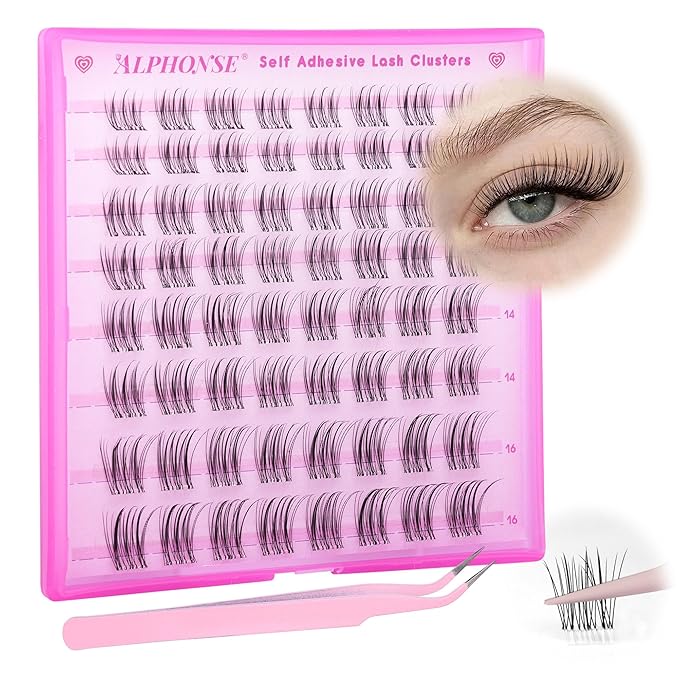 Self Adhesive Lash Clusters Natural Eyelash Clusters No Glue Needed Self Adhesive Eyelashes Invisible Band Press On Lashes 10-16mm Wispy Cluster Eyelash Extensions Pre Glued with Tweezers by ALPHONSE