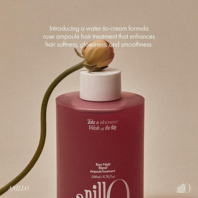 Rosy Night Hair Ampoule Treatment for Damaged Hair – Water-to-Cream Repair Formula with Peptides & Amino Acids – Frizz Control, Color Safe, Silicone-Free, Floral Musk Scent – 6.76 fl oz