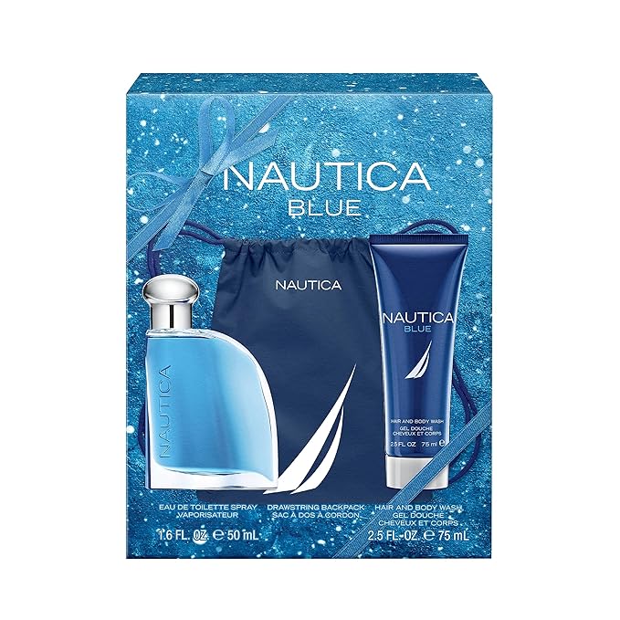 Nautica Blue Men's 3 pc. Eau de Toilette, Body Wash and Toiletry Bag Holiday Gift Se