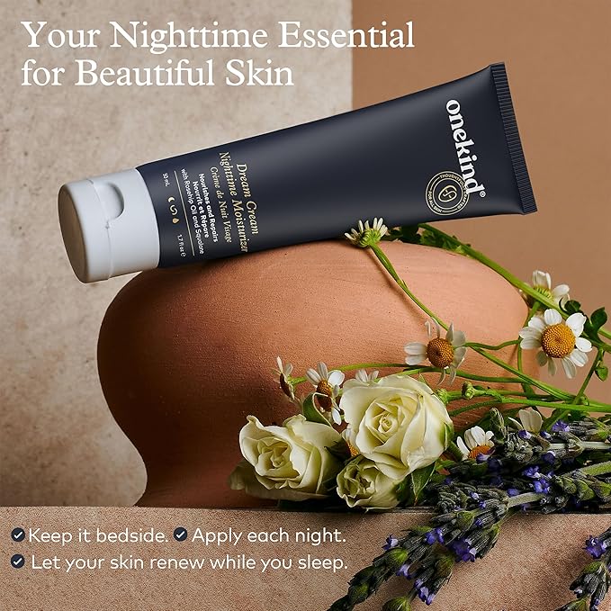 Onekind Dream Cream Night Moisturizer – Hydrating Anti-Aging Face Cream with Squalane, Rosehip & Shea Butter – Fragrance-Free, Vegan, for Dry & Sensitive Skin – 1.7 oz