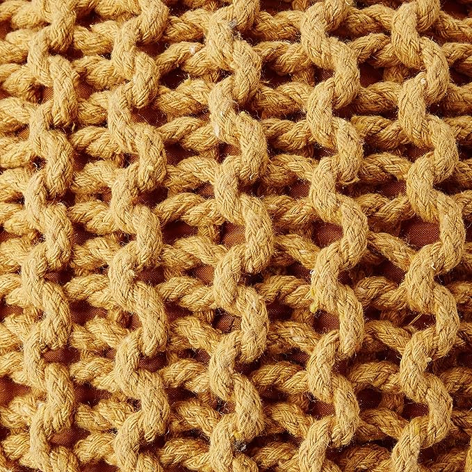 REDEARTH · Round Pouf Ottoman - Hand Knitted Cable Boho Poof Home Décor Pouffe Circular Footrest for Living Room - Bedroom - Lounge - Nursery - 100% Cotton Poufs (19.5"x19.5"x14") - Mustard
