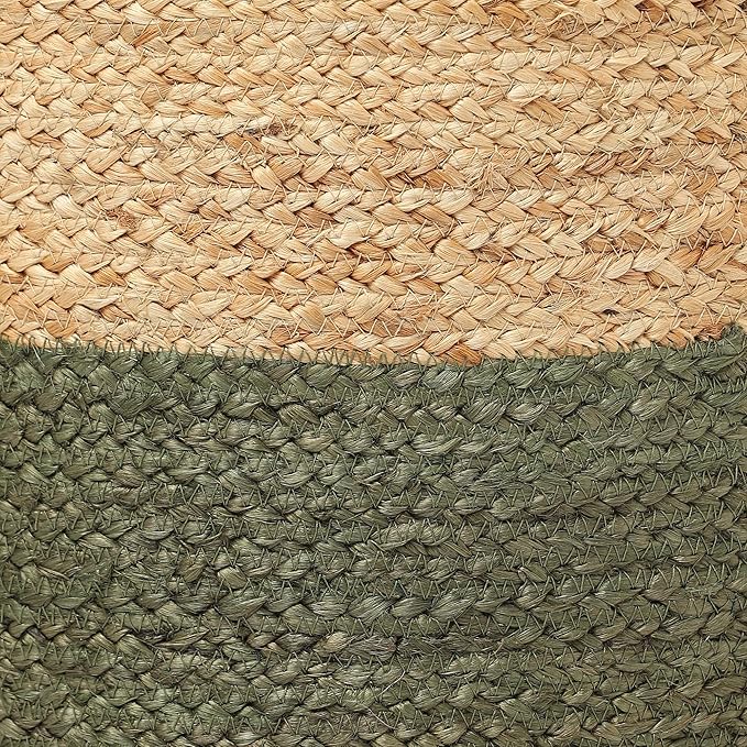 REDEARTH · Cylindrical Pouf Foot Stool Ottoman - Jute Braided Pouffe Poof Accent Sitting Footrest for Living Room, Bedroom, Nursery, Patio, Lounge & Other Rooms (Natural Olive, 18"x18"x14")