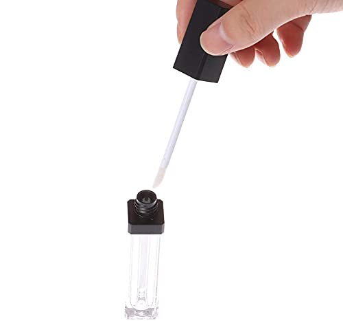 10 Pcs 7.5ml Square Clear Plastic Lip Gloss Tubes Vials with Mirror LED Light Lip Glaze Tube Bottles Empty Refillable Makeup Lipstick Tube DIY Cosmetic Container Travel for Woman Girl(Black)