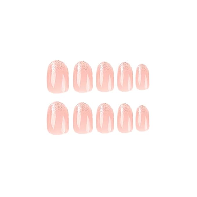 Ombre Pink Press On Nails Short Ovale 24 Pcs, Ombre Designer Reusable Acrylic Fake Nails with Glue, Glossy Soft Gel Nails Wedding and Party, Stick On Glue On Nails, Nails for Women Gift