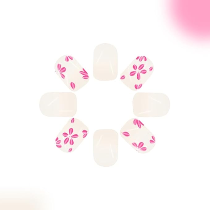 24Pcs Square Press On Nails Short Fake Nails Spring False Nails With Flower Design Summer Acrylic Nails Full Cover Artificial Nails Glossy Glue On Nails Cute Floral Stick On Nails For Women Manicure