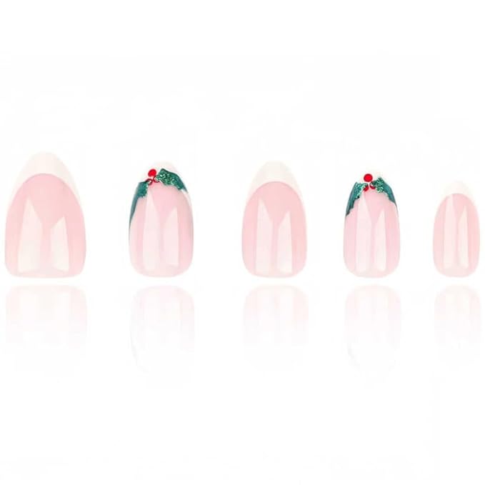 Medium Square Press on Nails Nude Pink White False Nails French Tips Stick on Nail for Women 24pcs