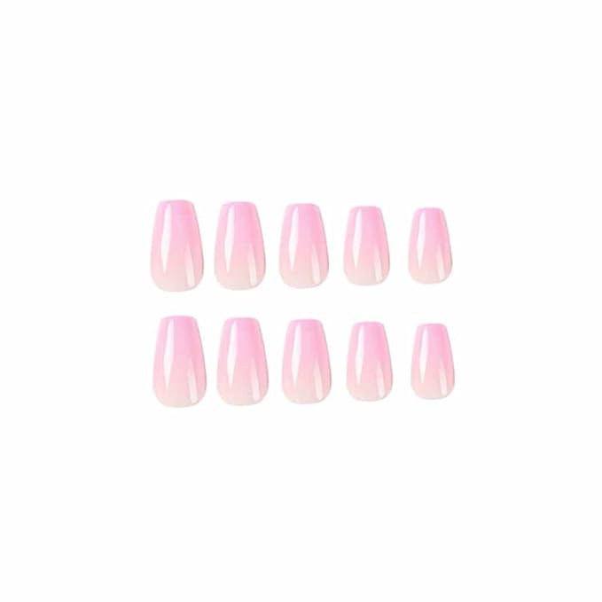 24pcs Pink Fake Nails Gradient Coffin Glossy Press on Nail False Tips Medium Length Artificial Finger Manicure for Women and Girls