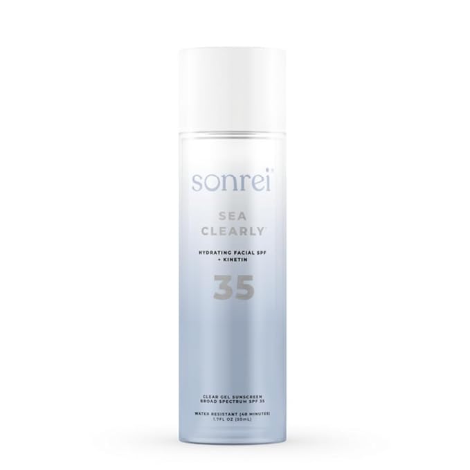 Sonrei Sea Clearly Hydrating Facial SPF 35 + Anti-aging Growth Factor Clear Sunscreen Gel & Primer | Broad Spectrum UV Protection | Water Resistant and Vegan | Non-greasy (1-Pack)