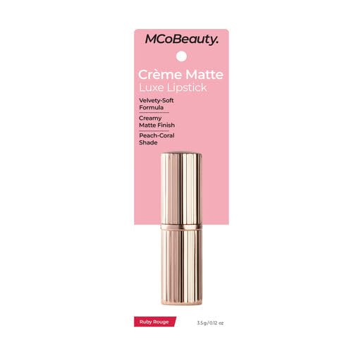 MCoBeauty - Crème Matte Luxe Lipstick - Long-Lasting Hydrating Soft Matte Lipstick with Square-Tip Bullet - Ruby Rouge, Red Shade - 3.5g - Lip Makeup