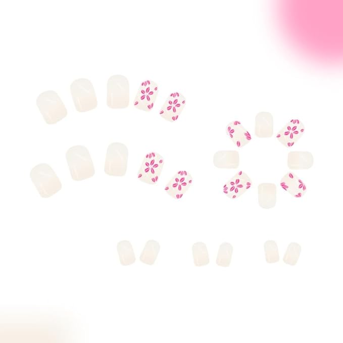 24Pcs Square Press On Nails Short Fake Nails Spring False Nails With Flower Design Summer Acrylic Nails Full Cover Artificial Nails Glossy Glue On Nails Cute Floral Stick On Nails For Women Manicure