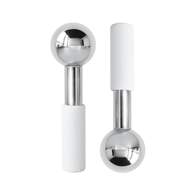 Betyura Ice Globes for Face & Eyes – Unbreakable Stainless Steel Cooling Cryo Sticks, Hot & Cold Facial Roller for Puffiness, Dark Circles & Daily Skincare（White）