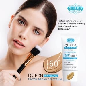 QUEEN AM GLOW | TINTED Sunscreen SPF 60 PA+++Primer-Anti Aging, Face Moisturizer- Vitamin B3, B5, E-fragrance free by QUEEN NATURAL NEW YORK (03-Neutral Tan)