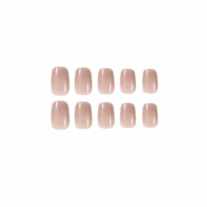 Nude Fake Nails Square Press on Nails Daily Wear Artificail Nails Acrylic Full Cover Shiny False Nails Tips for Women and Girls 24 pcs