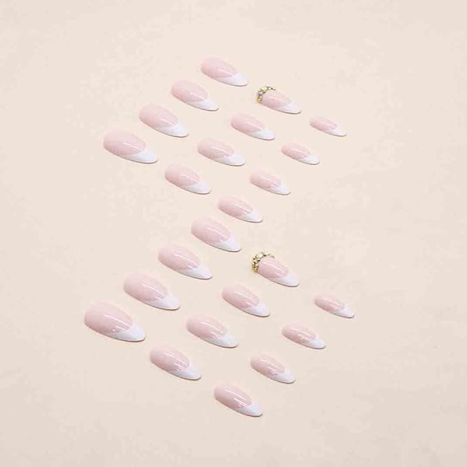 French Tip Press on Nails Long Fake Nails White Nails Almond Nails for Women 24 PC/Set