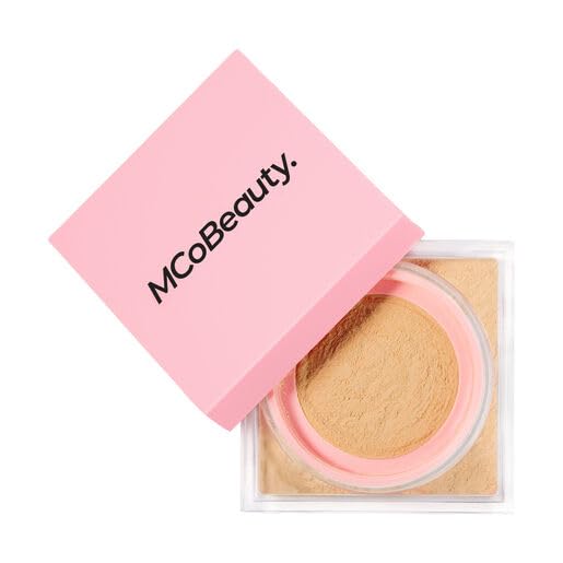 MCoBeauty - Loose Powder Cool & Set - Natural Medium Shade - Finely Milled Water-Based Setting Powder with Hyaluronic Acid, Glycerin & Vitamin E - Vegan, Cruelty Free Cosmetics - Face Makeup