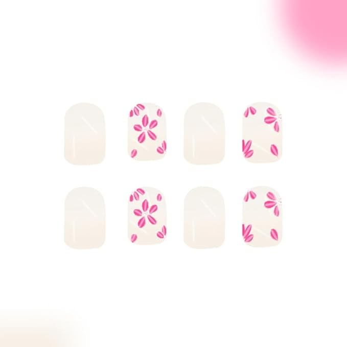 24Pcs Square Press On Nails Short Fake Nails Spring False Nails With Flower Design Summer Acrylic Nails Full Cover Artificial Nails Glossy Glue On Nails Cute Floral Stick On Nails For Women Manicure