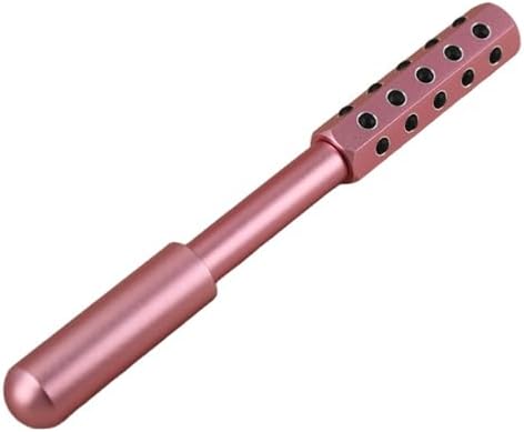 30-Stone Facial Roller - Cooling Face & Neck Massager Tool for Skin Rejuvenation | 360° Contouring with Germanium Stones & Aircraft Aluminum | Portable 7.6" Beauty Roller - Pink