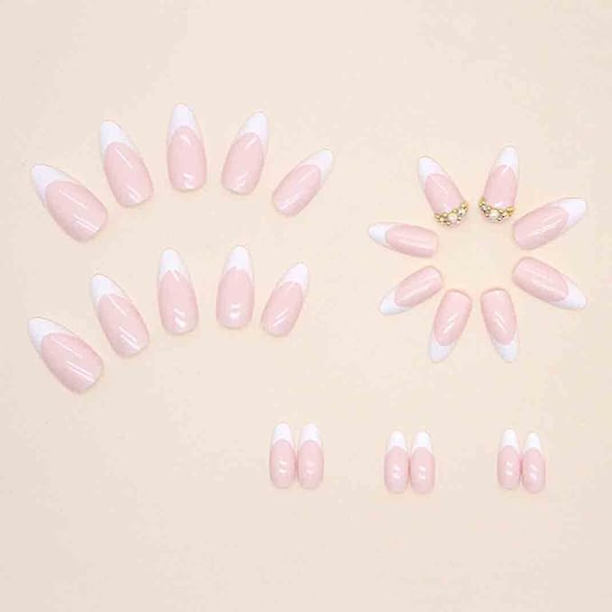 French Tip Press on Nails Long Fake Nails White Nails Almond Nails for Women 24 PC/Set