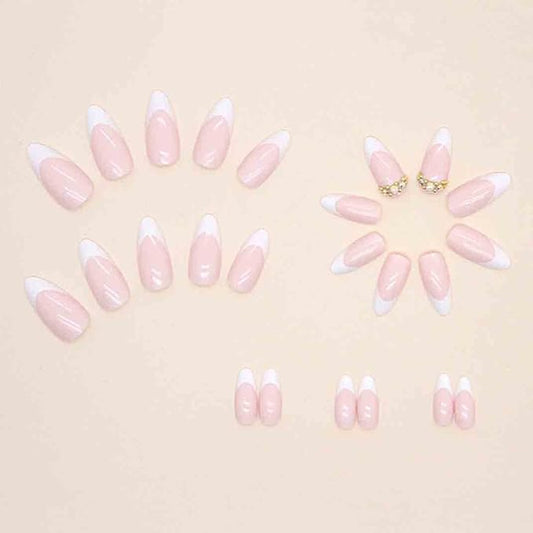French Tip Press on Nails Long Fake Nails White Nails Almond Nails for Women 24 PC/Set
