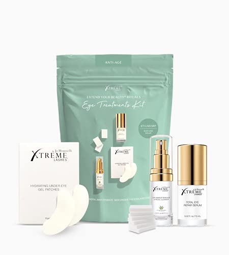 Xtreme Lashes Extend Your Beauty Rituals - Eye Treatments Kit - Lash Extension Safe, includes Serum, Under Eye Gel Patches, Cleanser, and Cosmetic Sponges