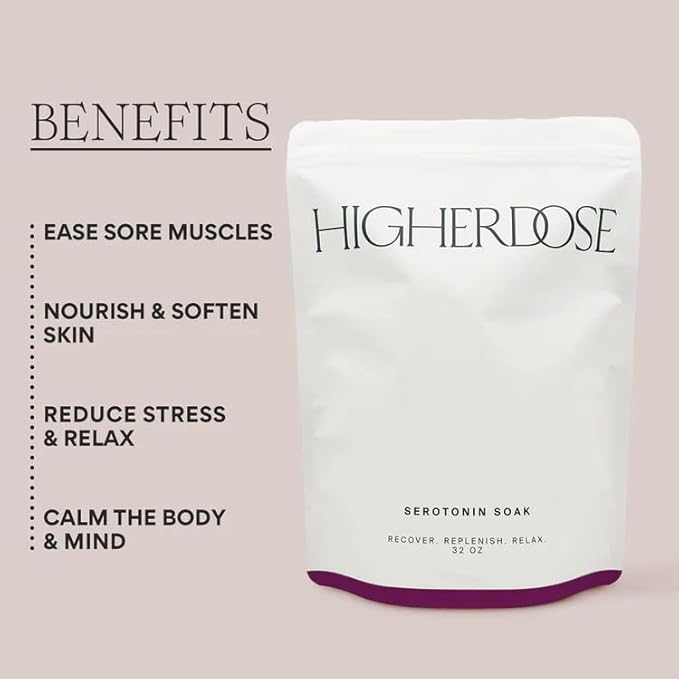 HigherDOSE Serotonin Soak Magnesium Bath Salts - Natural Detox and Muscle Recovery with Magnesium Flakes, Algae + Apple Cider Vinegar - Luxurious Bath Salt Infused with Relaxing Essentials Oils