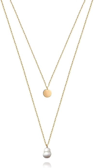 Long Layered Necklace Delicate Coin Pearl Pendant Necklace Gold Chain Jewelry for Women