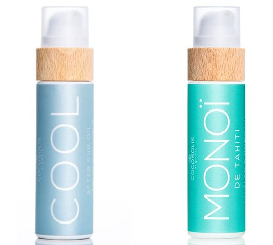 COCOSOLIS Bio Body Oil Bundle – MONOI Tanning Oil and COOL After Sun Oil - Get a Healthy, Longer Lasting Tan and After Sun Recovery