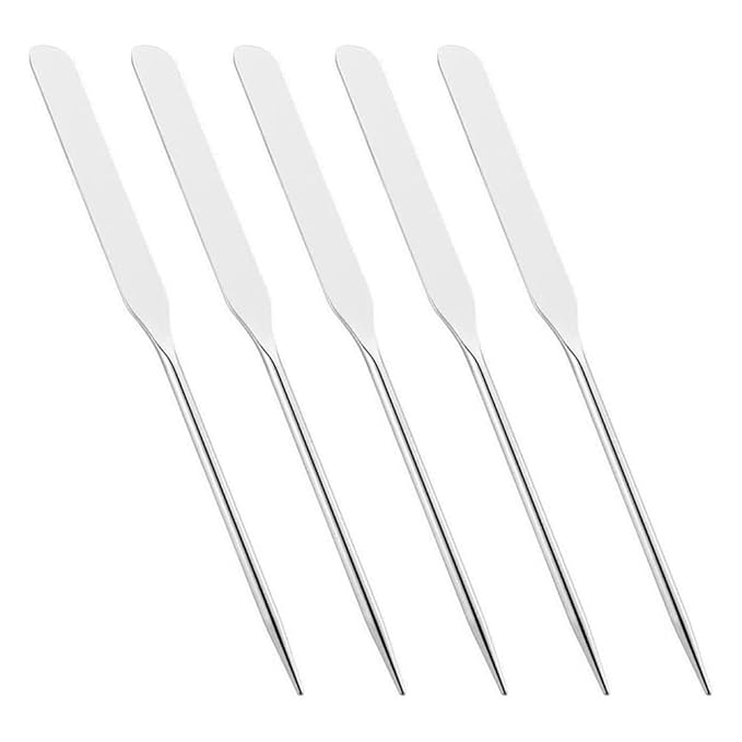 5 Pieces Stainless Steel Makeup Spatula Foundation Mixing Tool Eye Cream Spoon Foundation Spatula Cosmetic Skincare Spatula Nail Art Makeup Stirring Rod for Home Beauty Salon, Silver