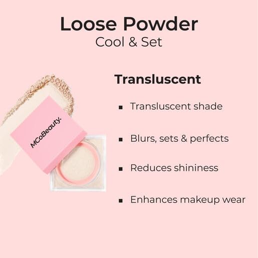 MCoBeauty - Transluscent Loose Powder Cool & Set - Finely Milled Water-Based Setting Powder with Hyaluronic Acid, Glycerin & Vitamin E - Vegan, Cruelty Free Cosmetics - Face Makeup