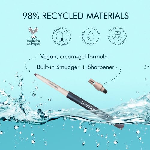 TRE'STIQUE Eyeliner, Refillable Long Lasting Eyeliner Pencil With Built-In Smudger And Sharpener, Clean Beauty Eye Pencil, Sustainable