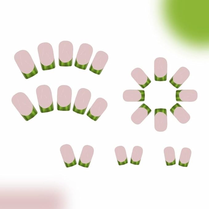 French Tip Press on Nails Medium Square Fake Nails Green Acrylic Nails St. Patrick’s False Nails Glossy Glue on Nails Stick on Nails Spring Artificial Nails for Women Girls Manicure 24Pcs