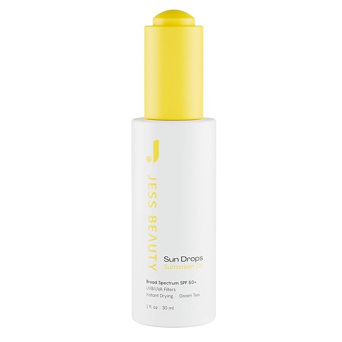 JESS BEAUTY | Face Sunscreen Sun Drops SPF 50 Skin Care Oil with Camellia Sinensis & Squalane | Skincare Fast Drying 1 fl. oz