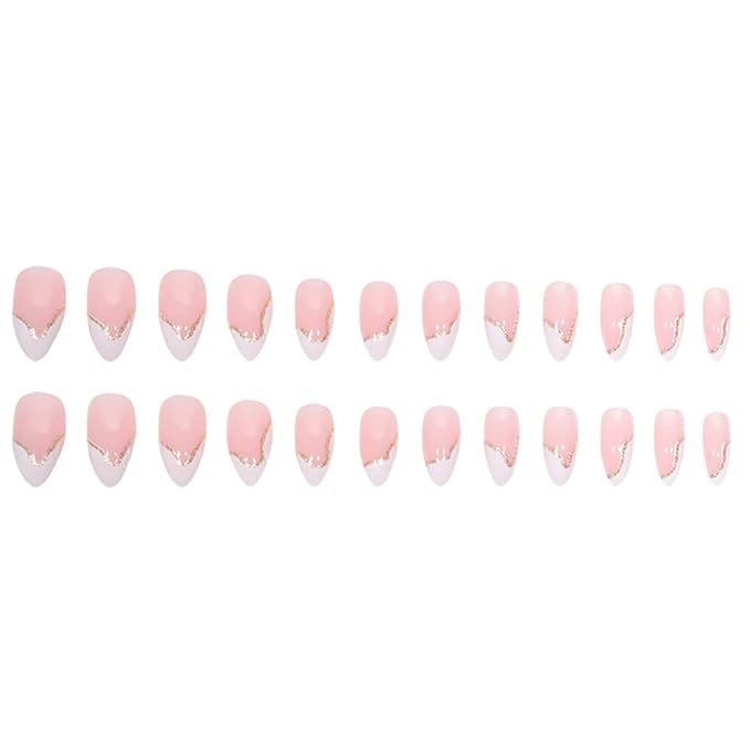 RikView French Tip Press On Nails - Medium, White, Nude, Almond Shaped, 24 PCs/Set