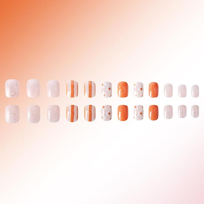 Spring Press on Nails Short Flower Fake Nails Square Shaped False Nails Floral Designs Acrylic Nail Tips Glossy Glitter Glue on Nails Spring Summer Artificial Stick on Nails for Women Girls